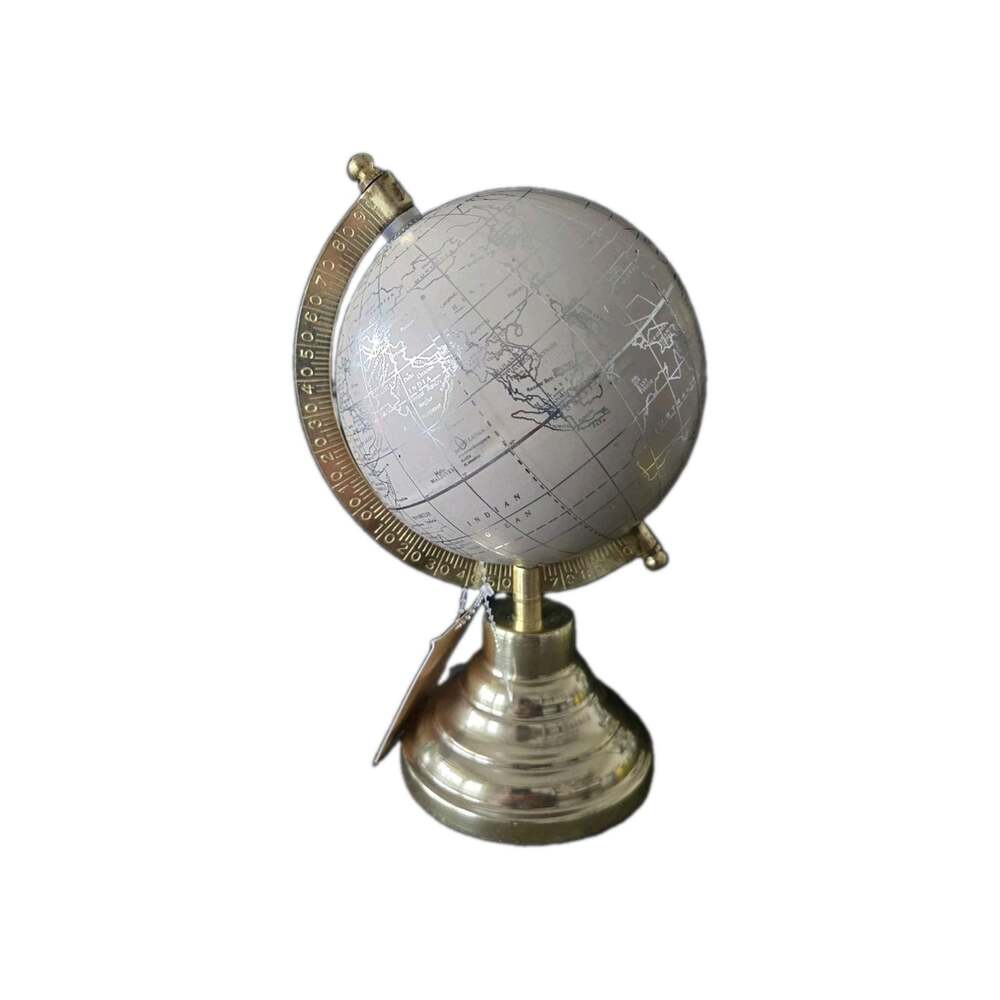 New Tan Hollywood Regency Globe Sculpture Marble Base Figurine Room Decor - Picture 3 of 3